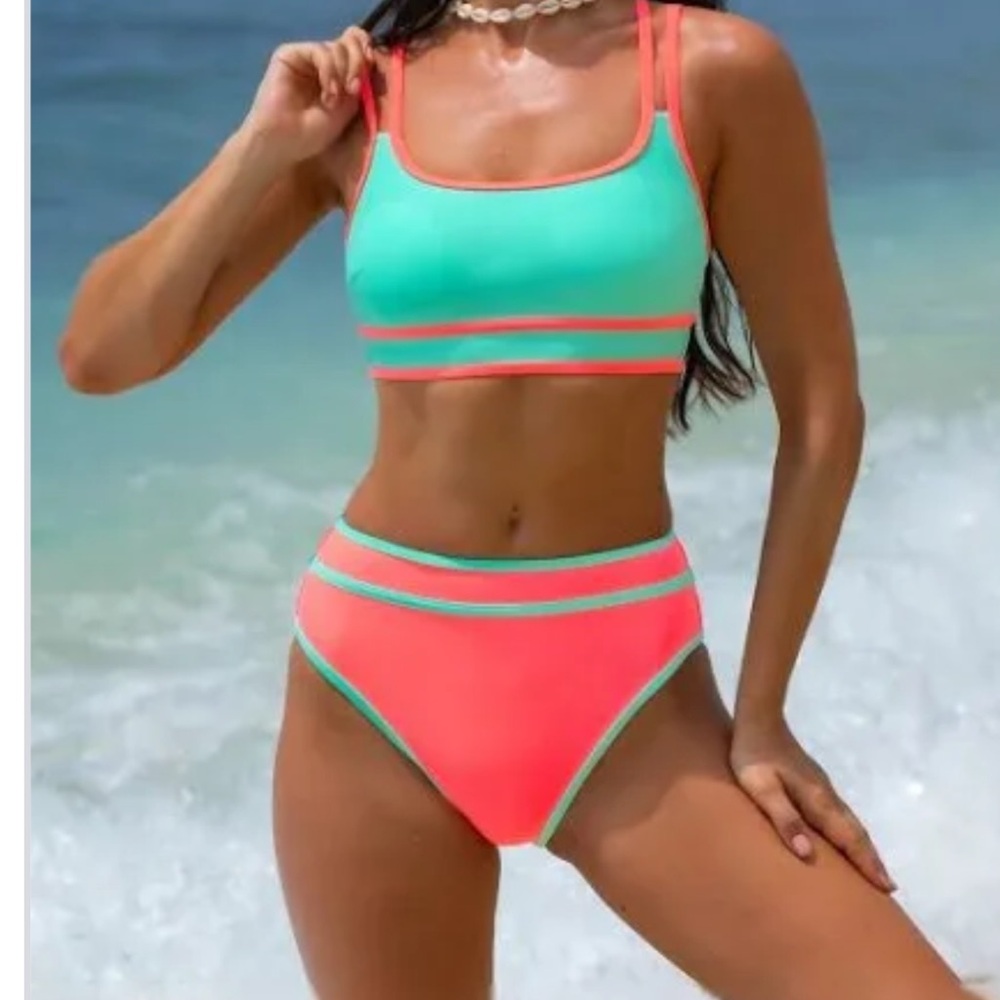 Women's Coral and Mint Bikini Set